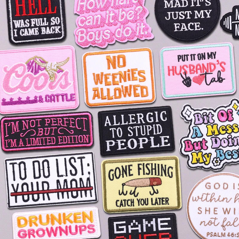 Cartoon Letter Slogan Patch Embroidered Patches Iron On For Hats Jackets Backpack Sewing Badges Iron On Patches For Clothing DIY