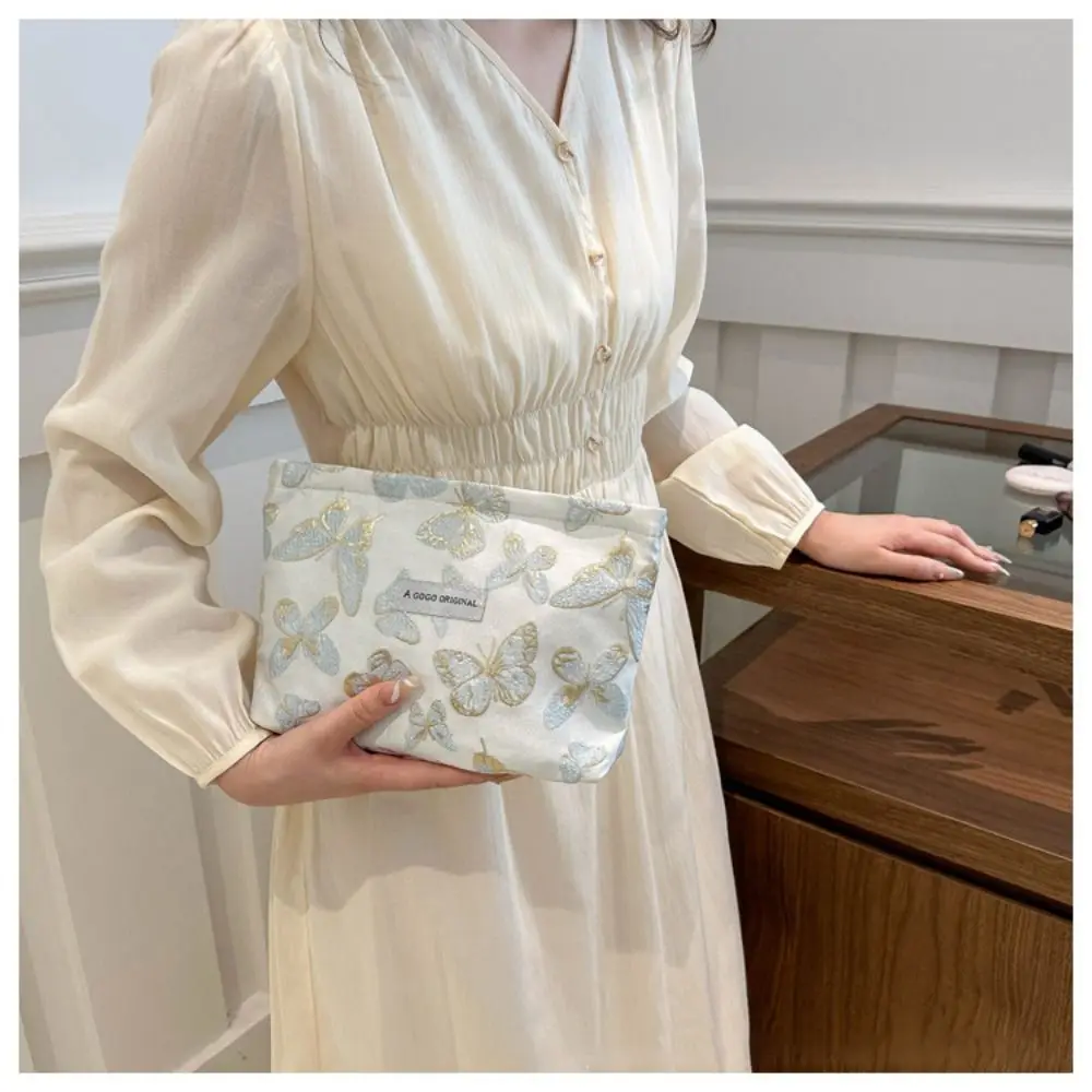 New Canvas Makeup Bag Blue Pink Toiletry Bag Butterfly Square Bag Women's