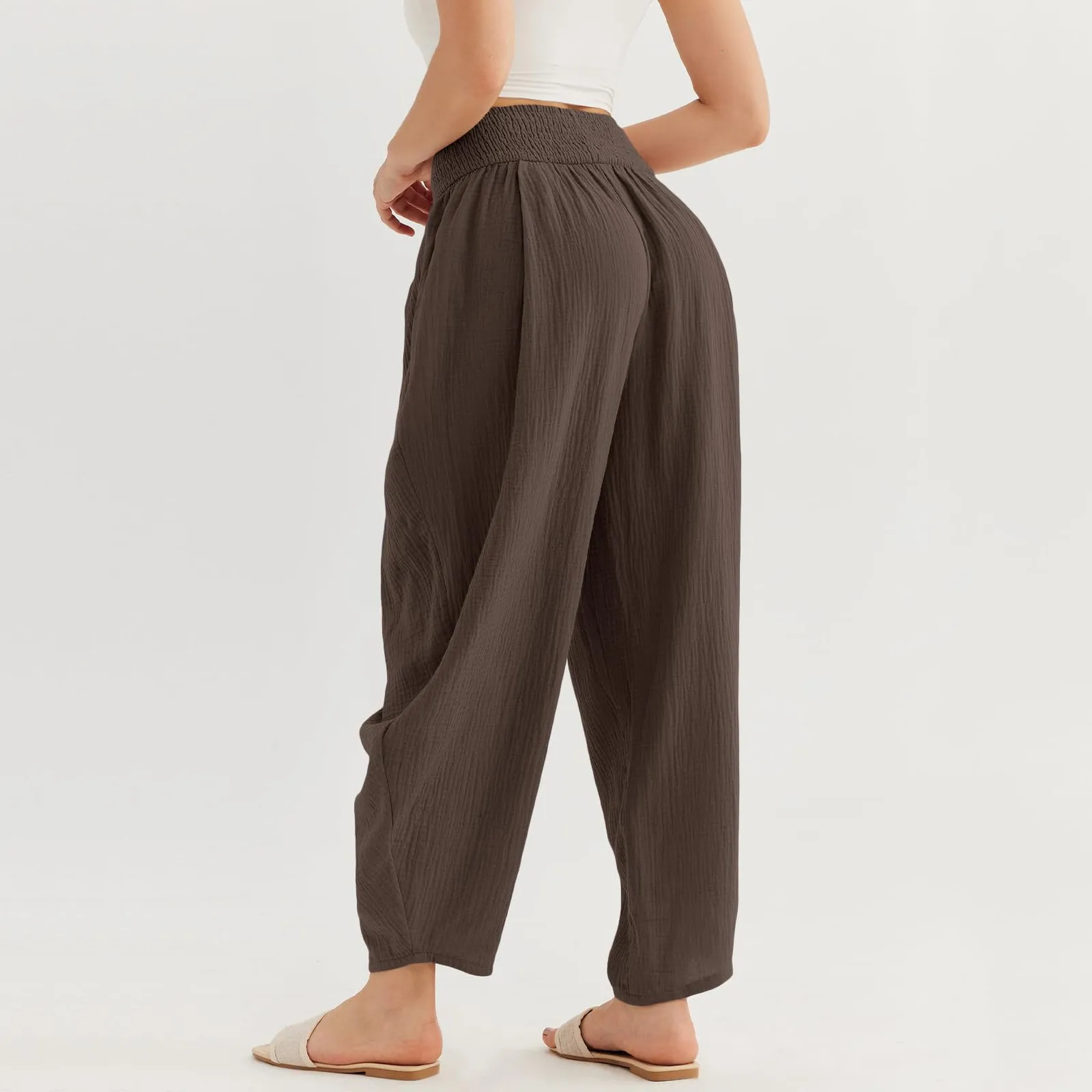 ผู้หญิงสูงเอวกางเกงใหม่คลาสสิกสบายๆหลวม Cropped กางเกงทุกวันกีฬาโยคะฟิตเนสออกกําลังกายกางเกงพร้อมกระเป๋า