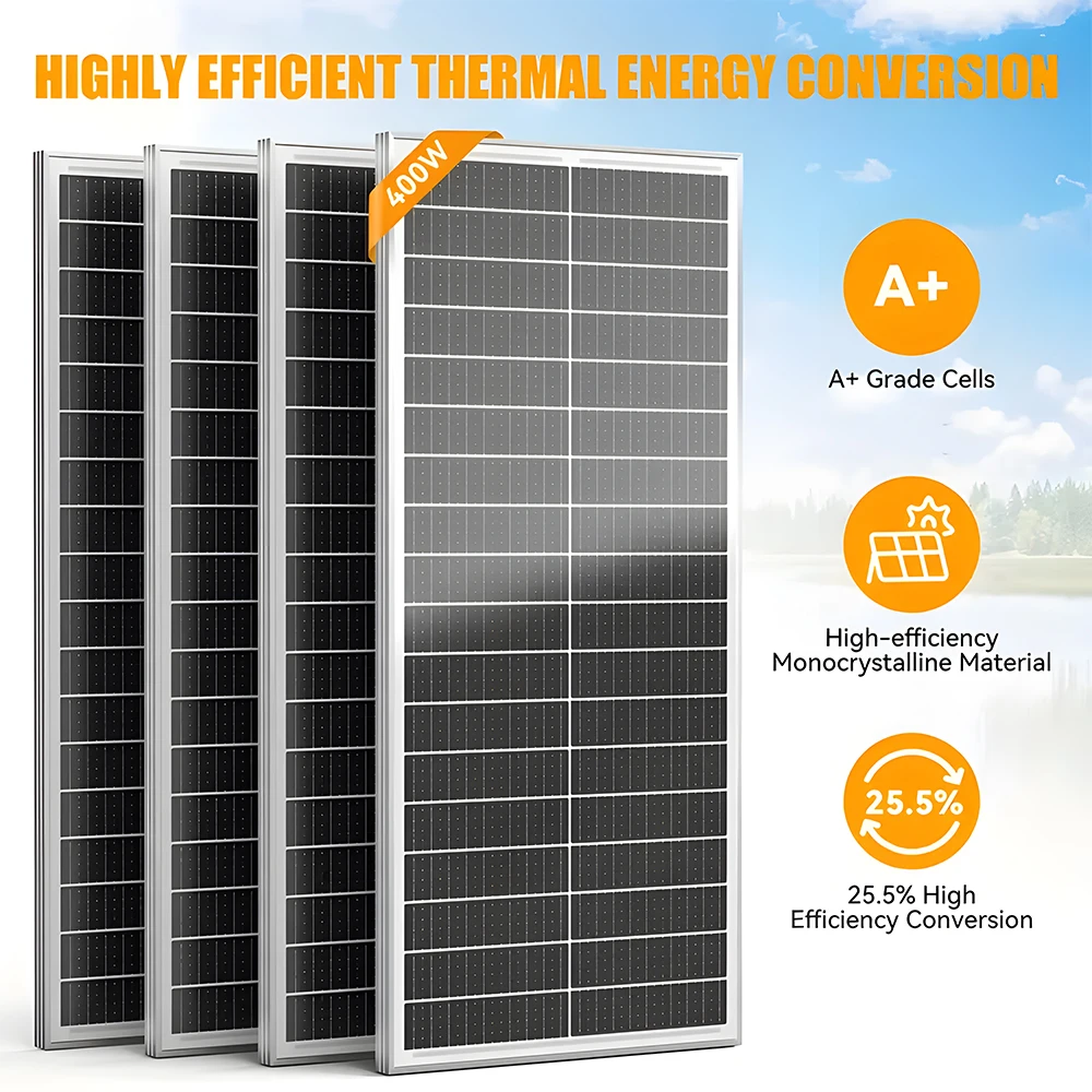 

WERCHTAY 400W/200W/100W 12V 12BB Solar Cell Monocrystalline Solar Panel High Efficiency Module Charge Battery for RV Trailer