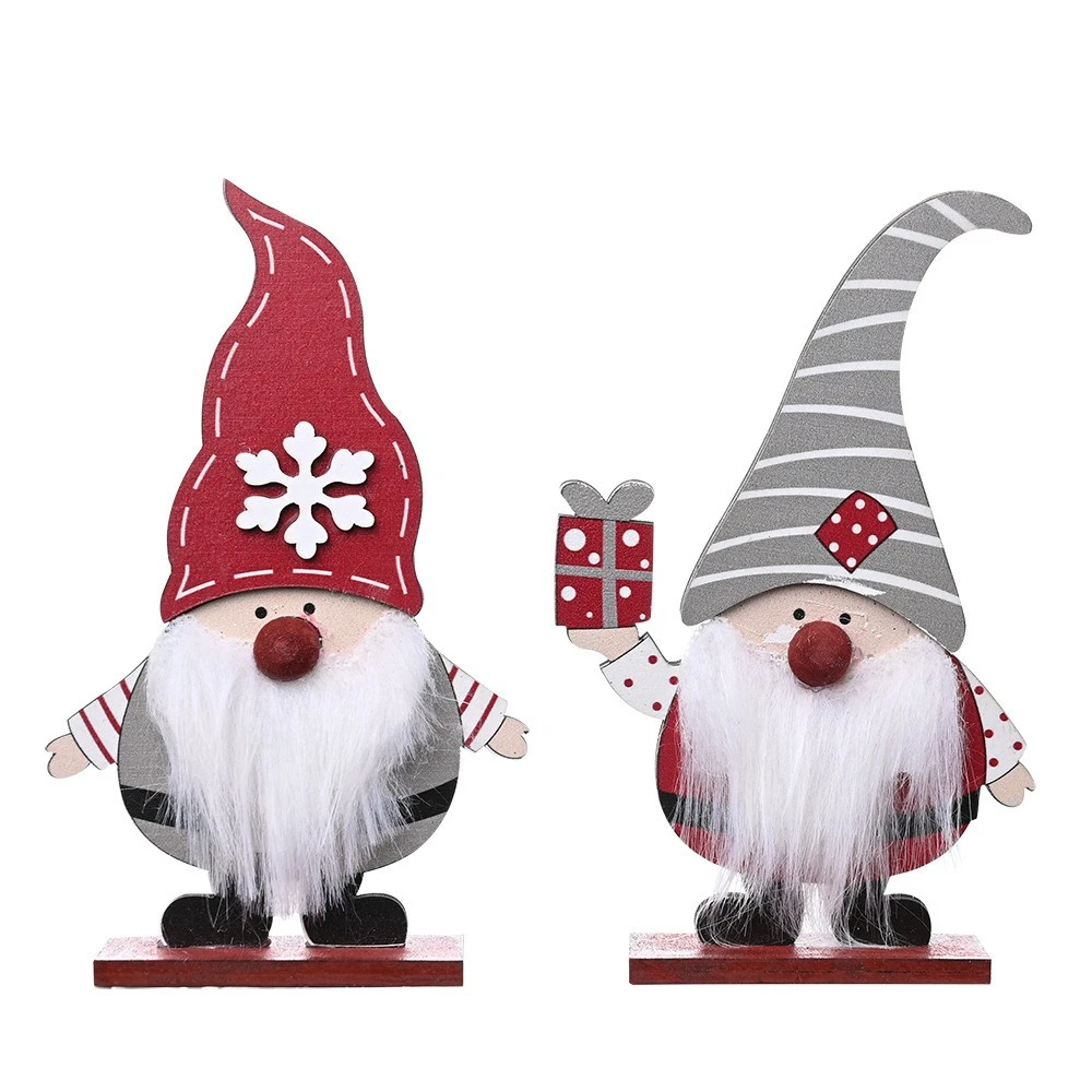 

2pcs Christmas Decoration Items Forest Standing Old Man Desktop Decoration Wooden Red Grey Santa Claus Rudolph Holding Gift Box