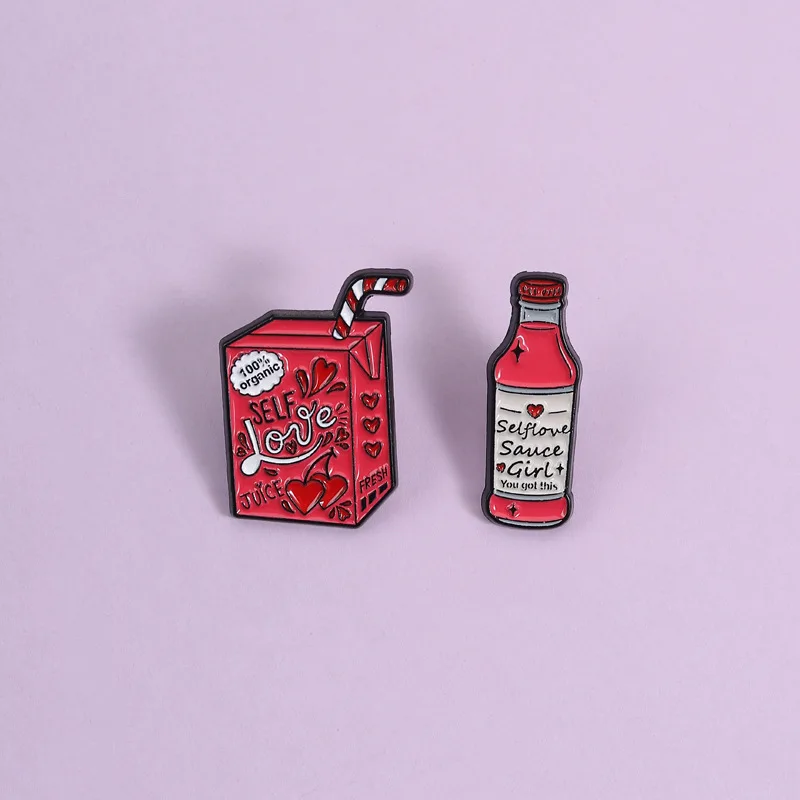 Cartoon inspirational quotes love yourself accessories badges Creative beverages Metal Brooches Clothes Funny Jewelry Gifts