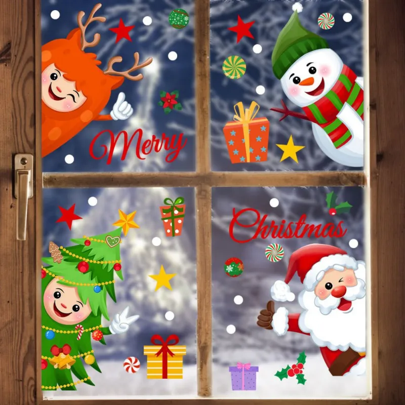 

Christmas Window Stickers PVC Cute Wall Sticker Children Room Wall Decals Merry Christmas Decorations Home New Year Stickers