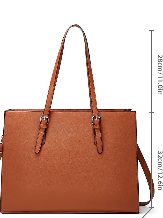 Leather Business Briefcase Large Capacity Multi-Layer Computer Bag Women's Shoulder Crossbody Handbag Soft Waterproof Zipper