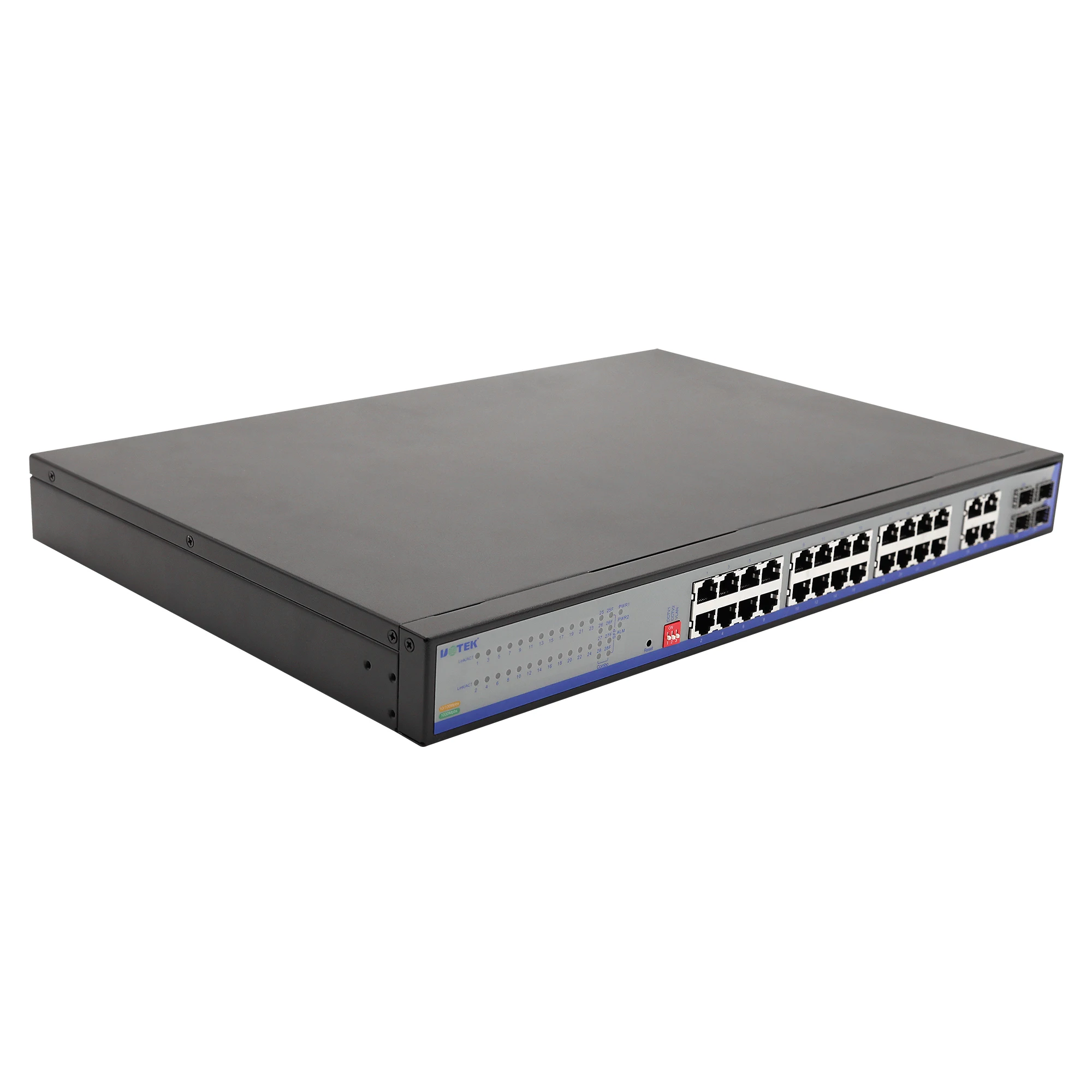 UOTEK 28 ポート アンマネージド SFP ギガビット産業用イーサネット スイッチ サポート ワンクリック VLAN および CCTV 機能 UT-60028GC-24GT4GB-RNA