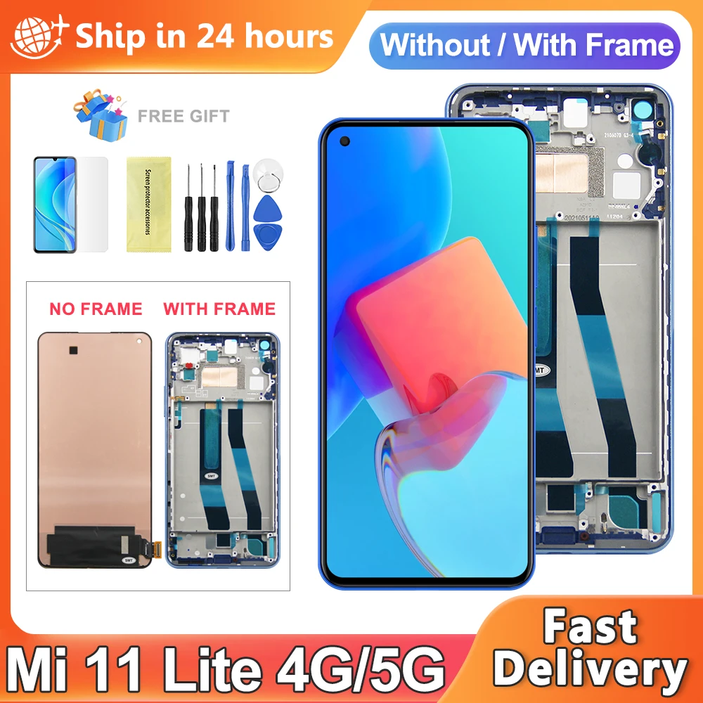 

ЖК-дисплей AMOELD для Xiaomi Mi 11 Lite с сенсорным экраном и дигитайзером в сборе для Xiaomi Mi 11 Lite 5G M2101K9G, сменный экран