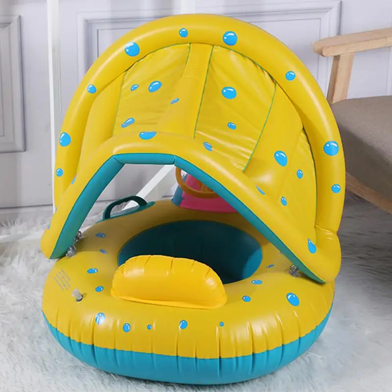 Galleggiante per bambini Sedile da nuoto gonfiabile per bambini Galleggiante per bambini portatile resistente ai raggi UV con baldacchino e giocattolo volante per giochi d'acqua