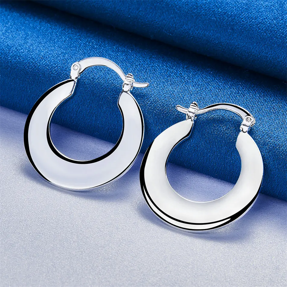 925 Sterling Silver 25mm Delicate Flat U-Shaped Earrings for Women, Fashionable Wedding Jewelry Accessories Gifts
