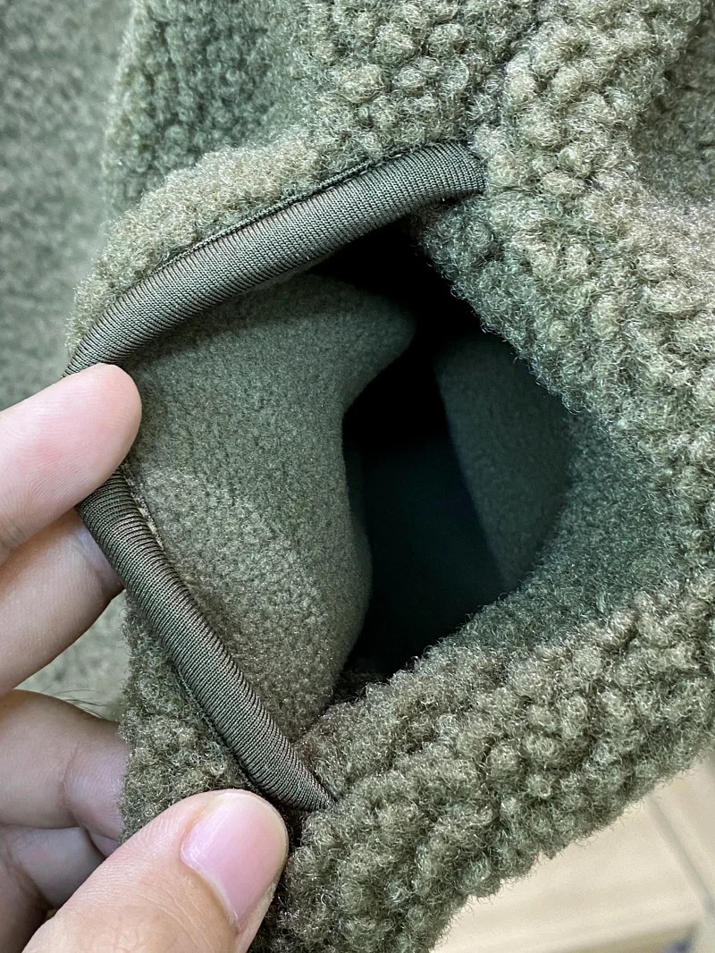 Thiened 両面フェイクシープスキン ロングスベ ジッパーコート 暖かい ルーズフィット 通勤用 スレ ポリエステル繊維 オルト アウターウェア