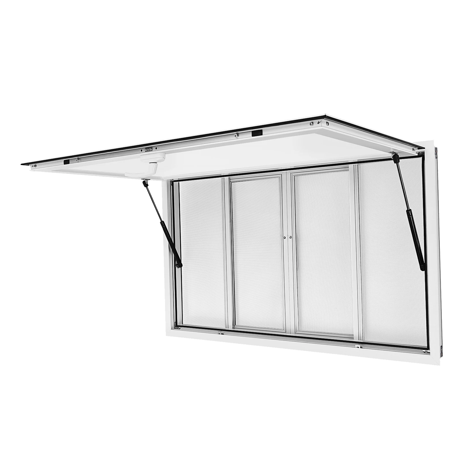 

Окно для выдачи еды из фудтрака - 4-панельное раздвижное окно с пневматическими стержнями и фиксатором тента 45×30 дюймов, 48×30 дюймов, 36×36 дюймов, 50×30 дюймов