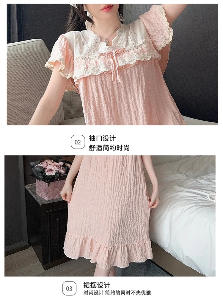 5XL Plus Size Pajamas Women Summer Bubble Cotton Nightgown Chest Pad Mid Sleep Dress Can Be Worn Outdoors Loose Home Clothes