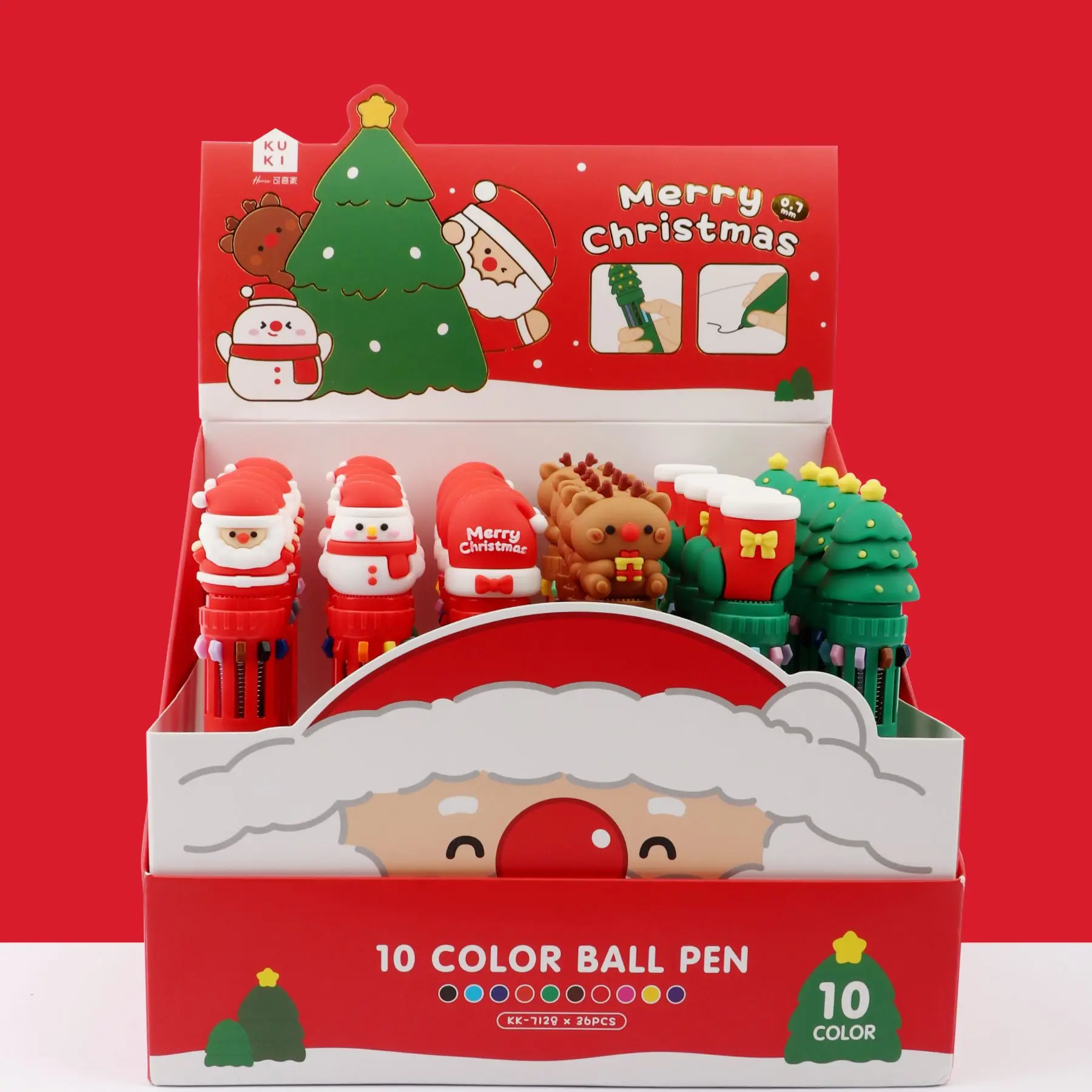 36PCS Christmas 10 color ballpoint pen, cute student Santa Claus, multi-color hand account pen, colorful press oil pen