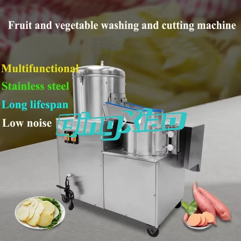 Commercial Potato Taro Peeling Washing Slicing Shredding All In One Machine Potato Peeler Slicer Cutter Stainless Steel