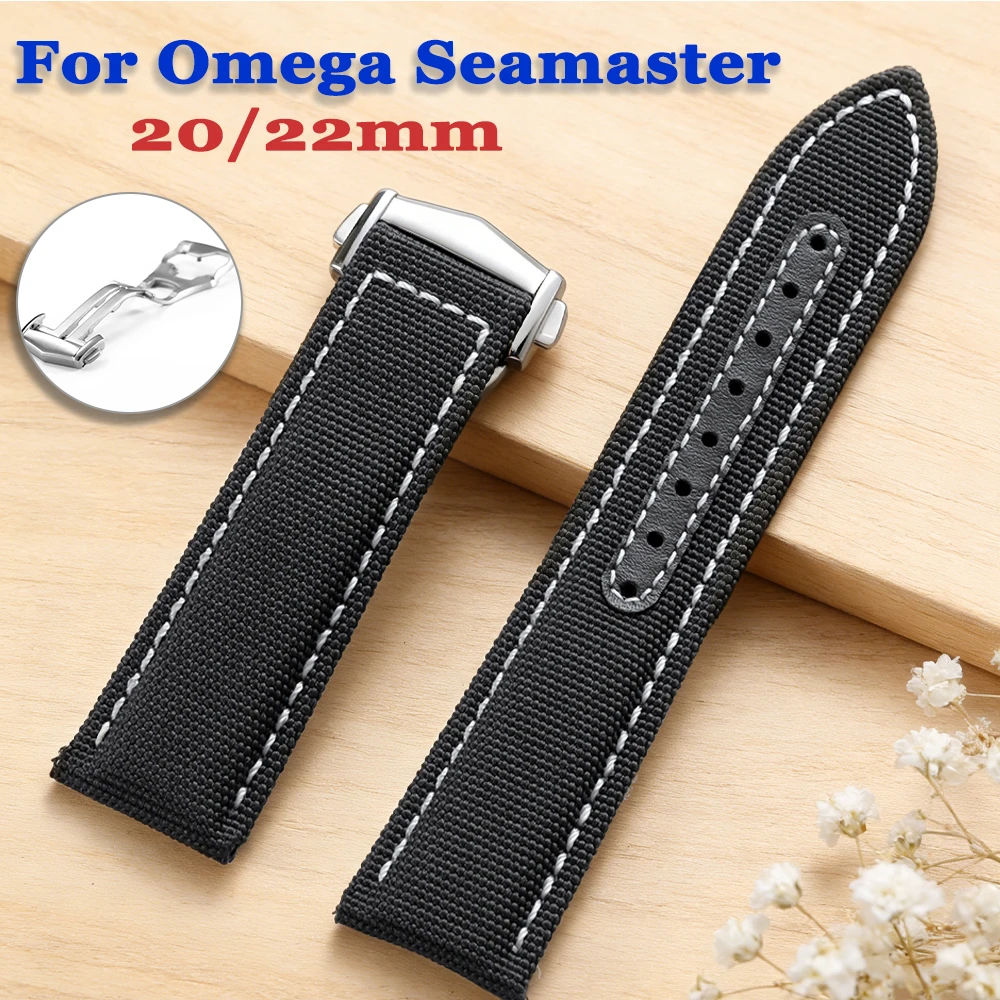 Compatible con Omega Speedmaster Snoopy 310 311, para el nuevo Seamaster 231, AT150 - Correa de reloj de nailon y cuero genuino de 20 mm y 22 mm
