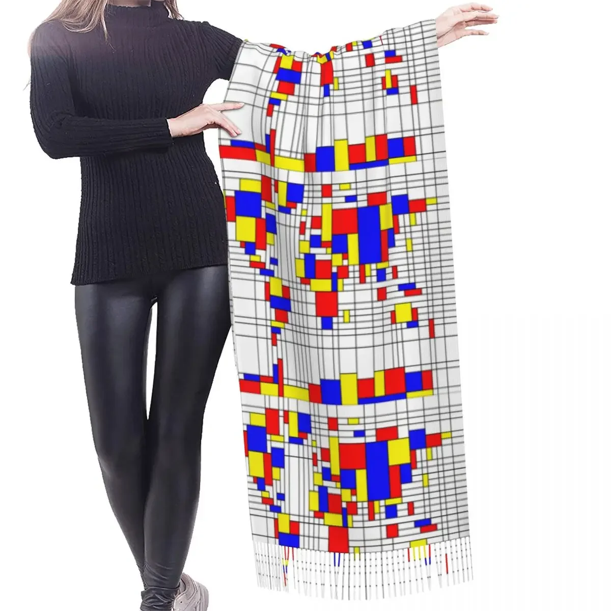 Personalized Piet Mondrian Minimalist De Stijl Modern Art Scarf Men Women Winter Warm Scarves Fashion Versatile Shawl Wrap