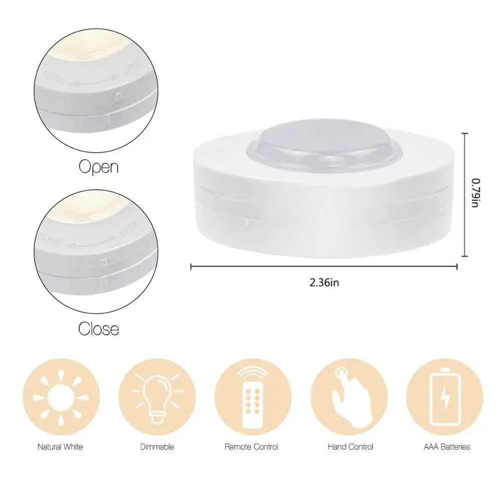 LED Puck Light Wireless Under Cabinet Lights with Remote Control Dimmable Battery Powered Night Lamp for Kitchen Closet Wardrobe