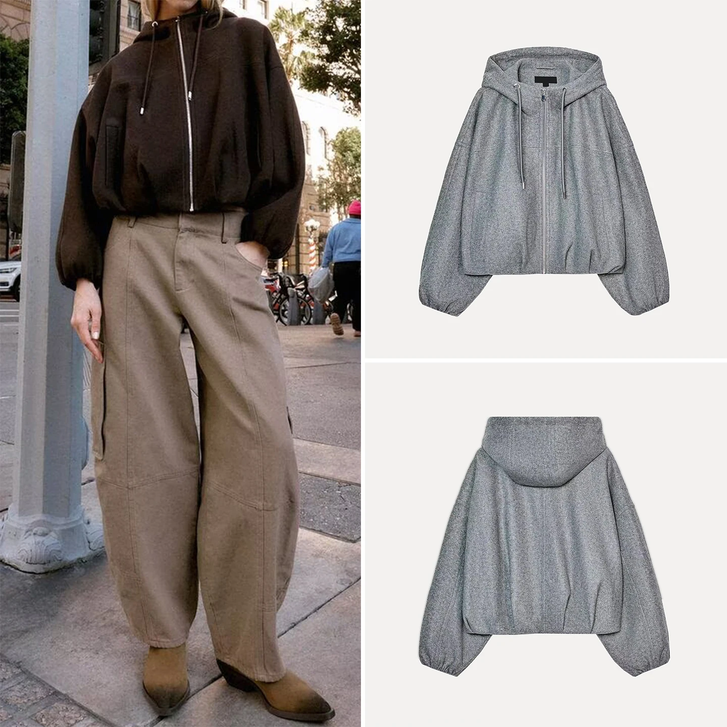 

Faionable Loose Hooded Jaet Women's Sle Ele Personali Winter New Arrival Z Brand Other Sle Long Sve Zipper