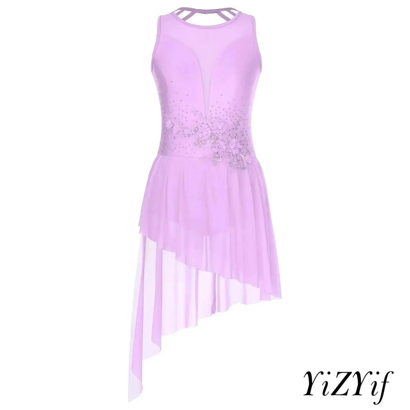 

Womens Glitter Lyrical Modern Dance Dress Adjustable Straps Open Back for Figure Skating Prom Recitals Dance Competition Clothes