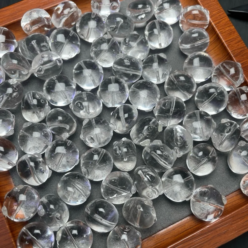 10PCS Natural Clear Quartz Pig Head Pendant Crystal Carving Children Cute Jewelry Healing Holiday Gift 14MM
