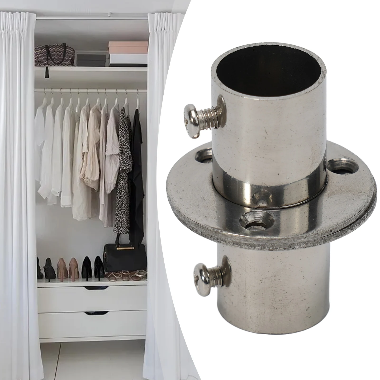 End Support Pole Steel Wardrobe Bracket Flange Rail Rod Pole Pc Socket End Support Stainless Steel Practical To Use