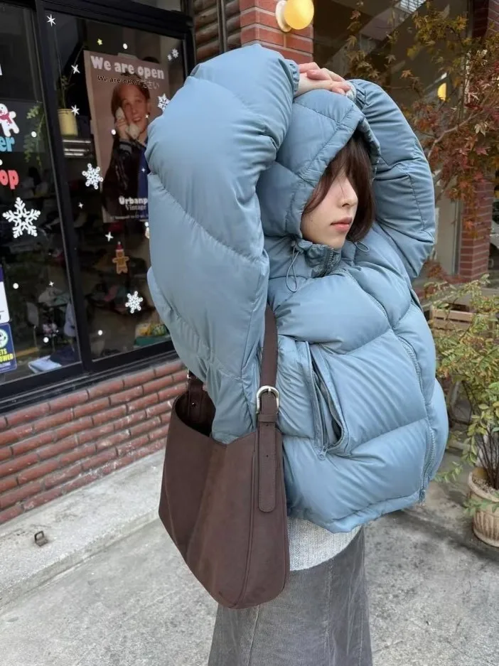 

Korean Dongdaemun Goose down Jacket Women's Casual Loose Warm Hooded Puffer Coat Stylish Smooth Mod90 Autumn Winter New