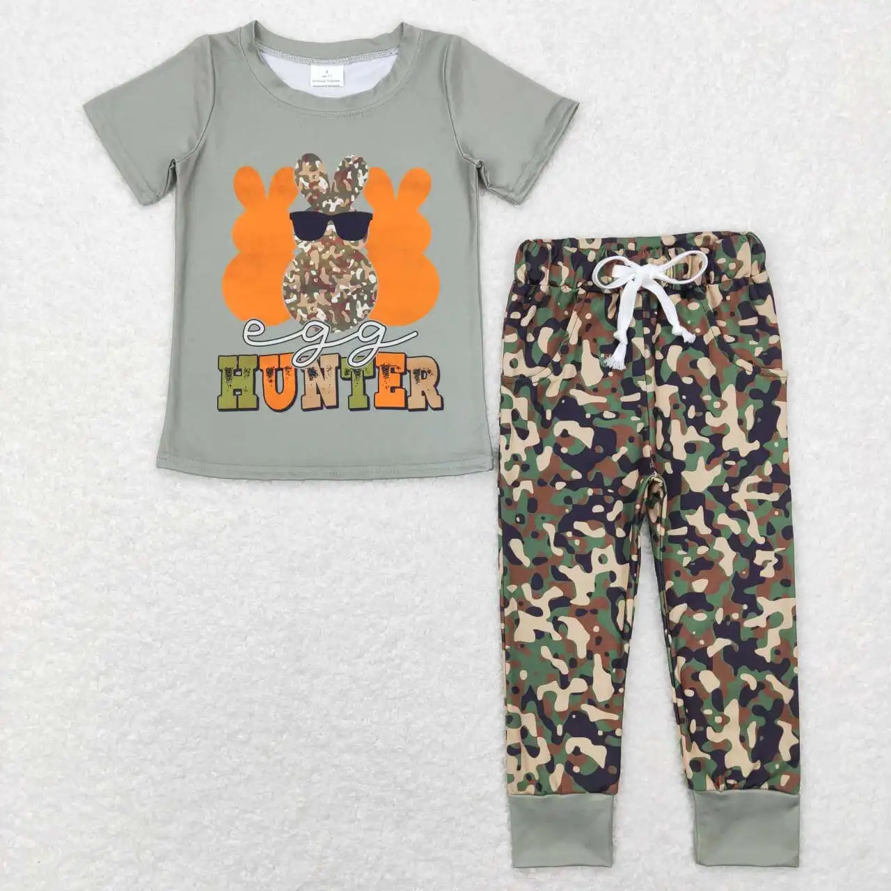 

wholesale hot sale kids baby boys and girls clothes children's clothing Rabbit camouflage army green short-sleeved pant suit