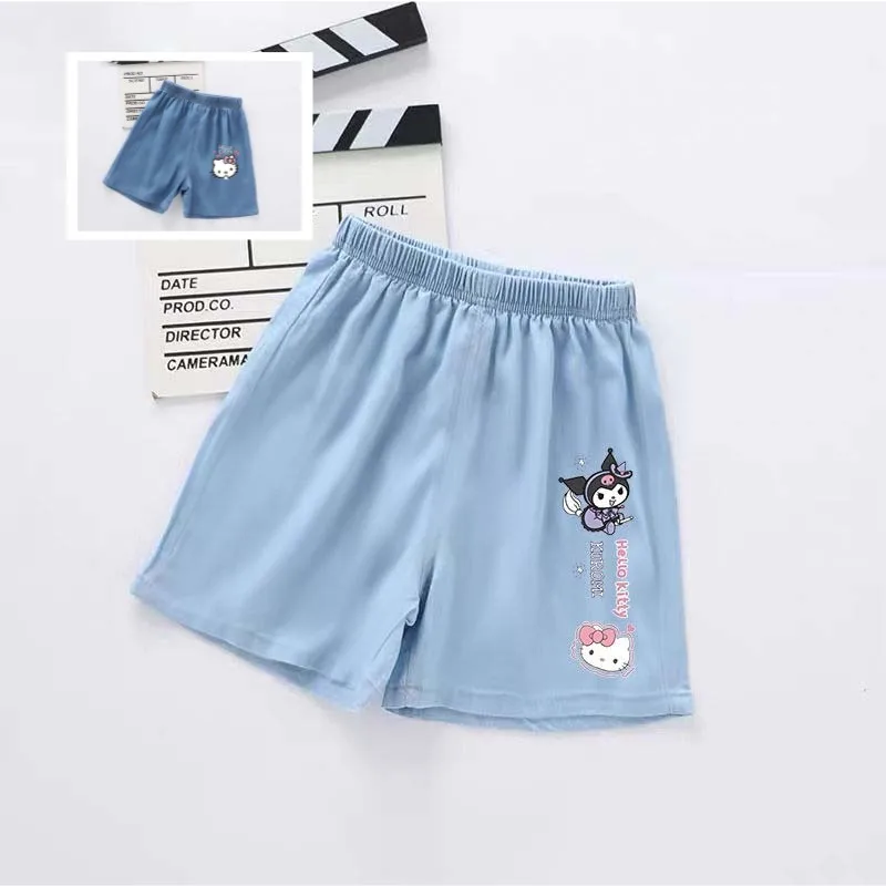 Kawaii Sanrios Hellokittys Kuromi Anime Kids Denim Cropped Pants Comfortable Baby Children Clothse Summer Breathable Girl Shorts