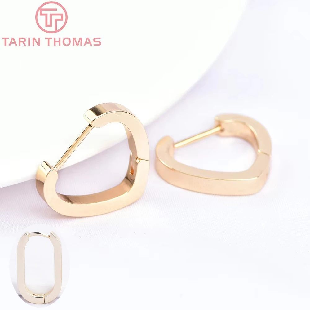 (5908) 4PCS 24K Gold Color Stainless Steel Oval Heart Earrings Hoop High Quality DIY Jewelry Making Findings Accessories