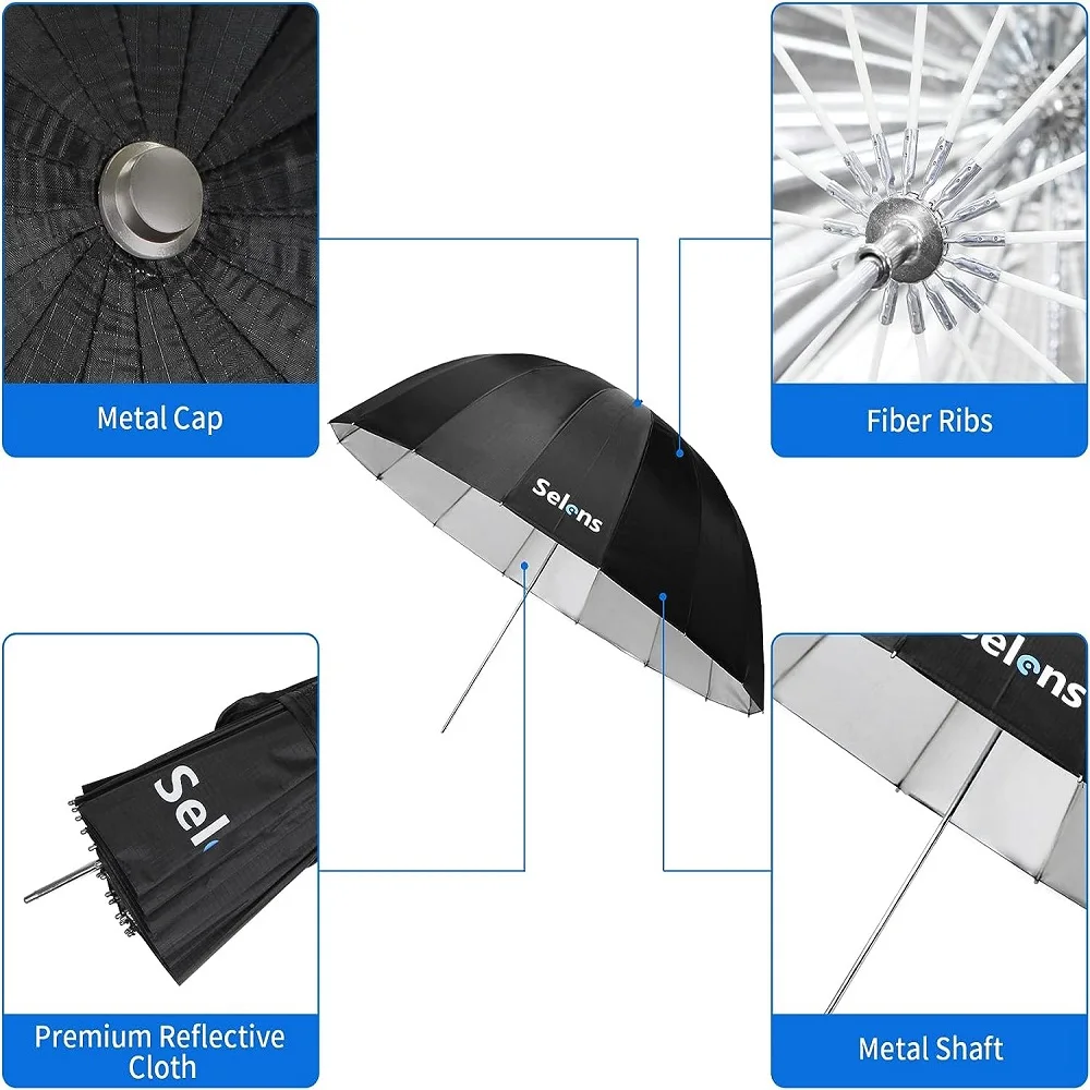 Selens 165cm 16 Rods Umbrella Professional Parabolic Reflective Umbrella Photo Studio Kits Soft Umbrella Photography Accessories