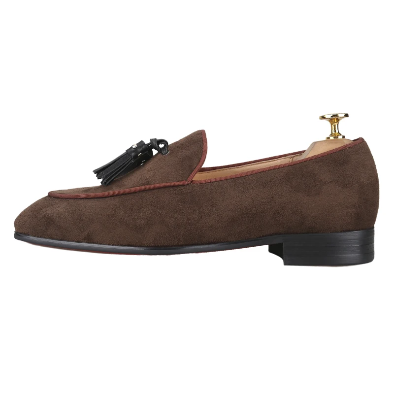 Piergitar Summer New Style Handmade Leather Tassels Slip-On Loafers Classic Design Men's Smoking Slippers For Party Red Outsole