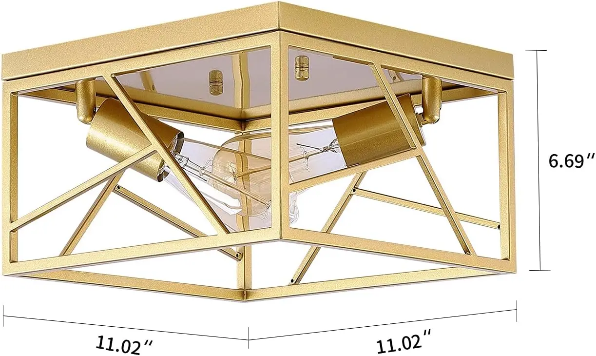 Fevess Beleuchtung 2-Licht moderne Gold Unterputz Leuchte Metall Quadrat Semi Unterputz Decken leuchte für Flur Schlafzimmer