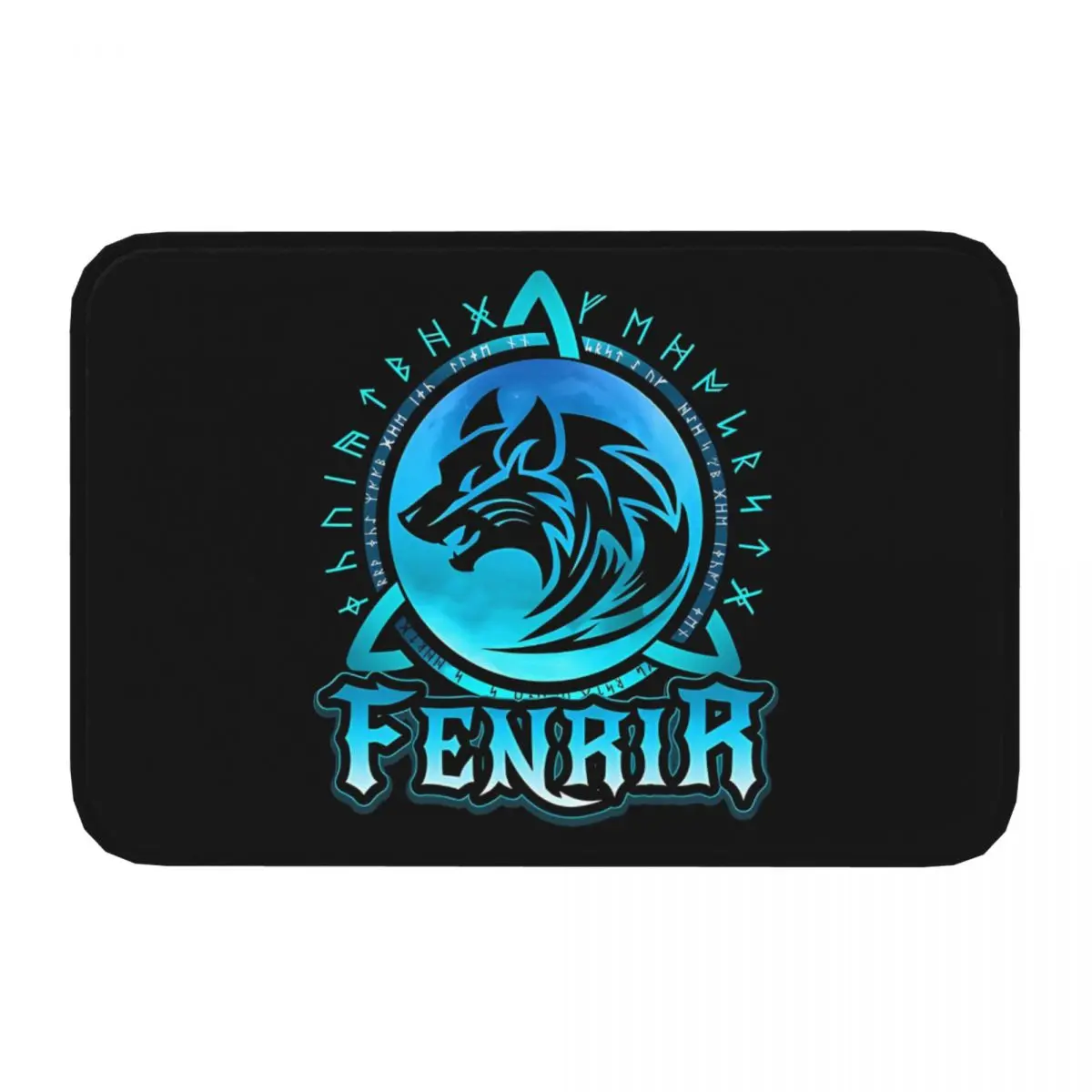 Fenrir Loki's Son Wolf And Blue Moon With Norse Runes Viking Non-slip Doormat Carpet Living Room Kitchen Mat Outdoor Home Decor