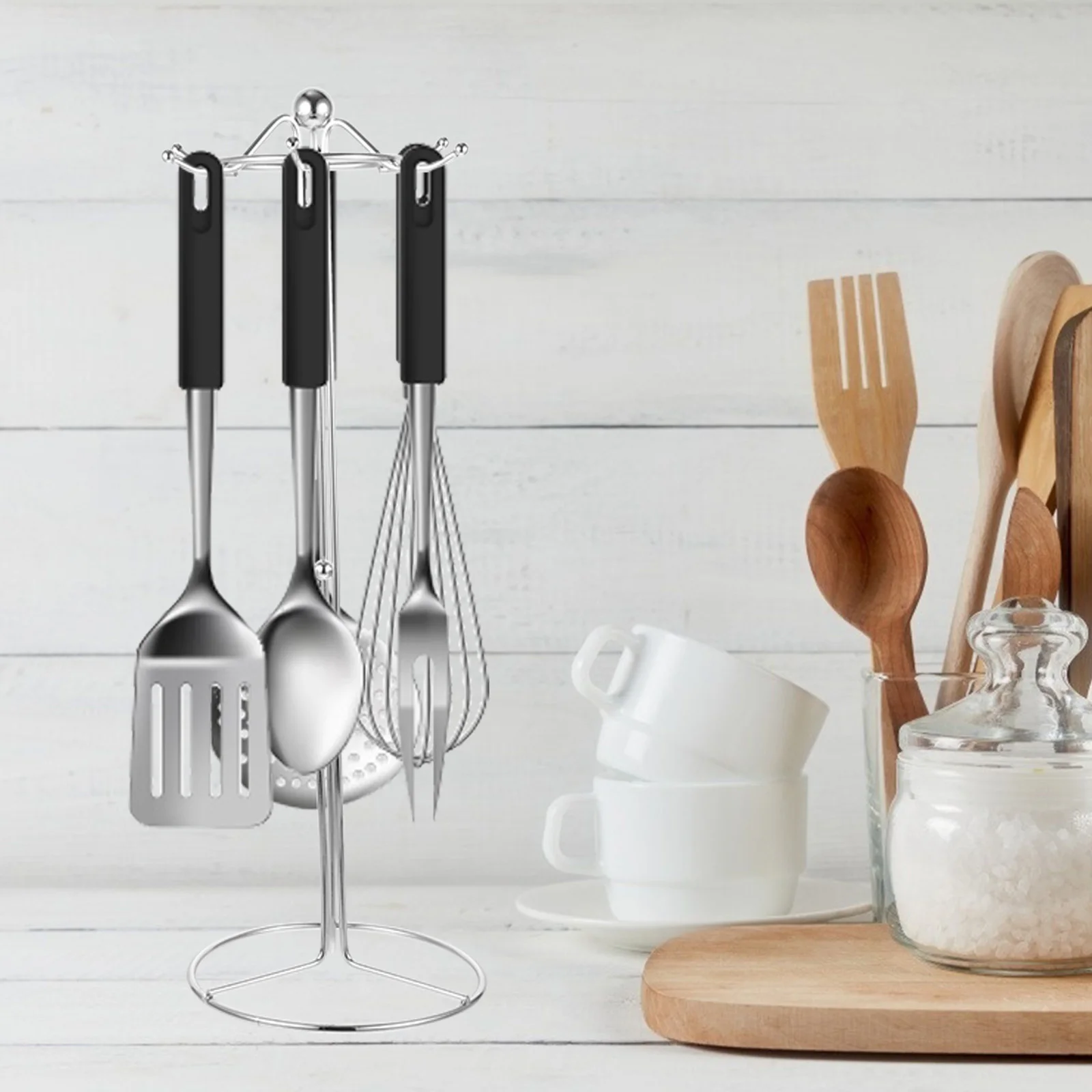 

Delicate Spoon Rest 6 Hook Iron Kitchen Utensil Stand Practical Gift for Home Decor Kitchen Utensil Rack Upright Spoon Rest