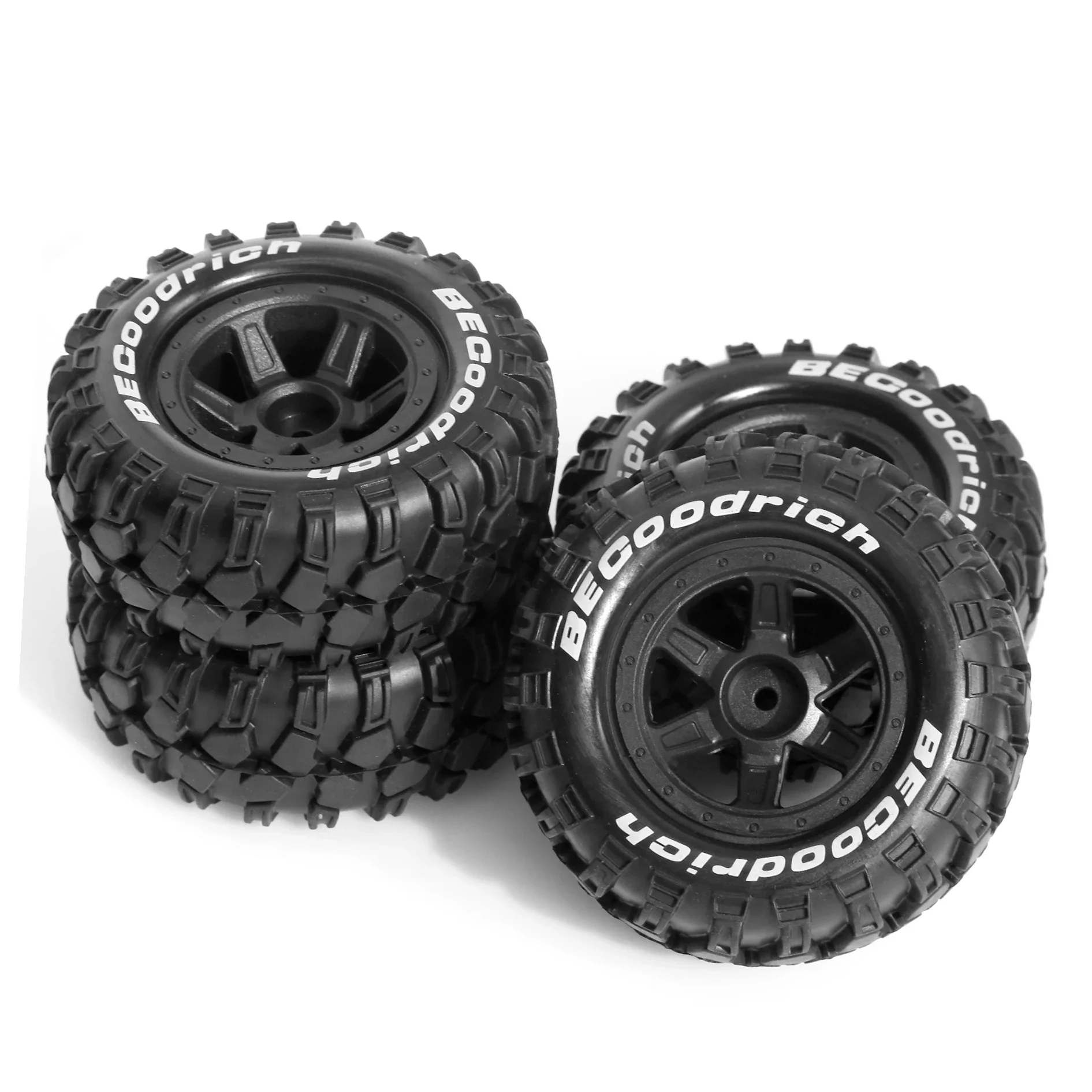 4Pcs Durable Plastic Wheel Rims Rubber Tires Set 90mm 1.9