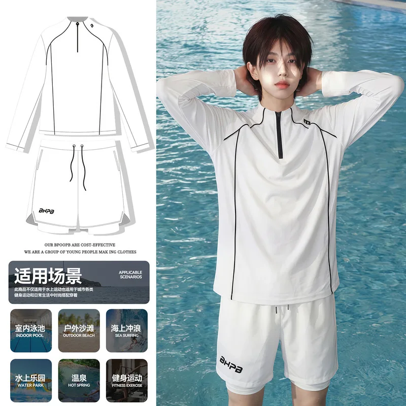 Three-piece corset swimsuit set Unisex long-sleeve sun protection sports and swimming suit