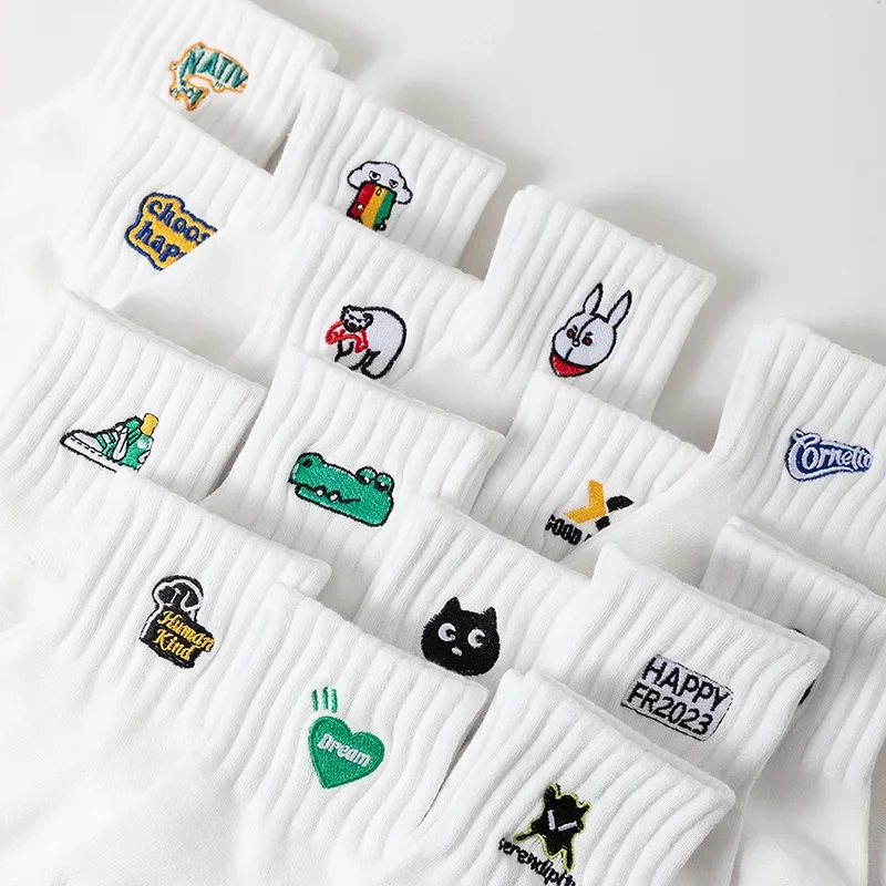 Embroidery Aartoon Animals Daily Ankle Sock Men Cotton Short Socks Spring Summer Male Harajuku Unisex Women Casual CityBoy Socks