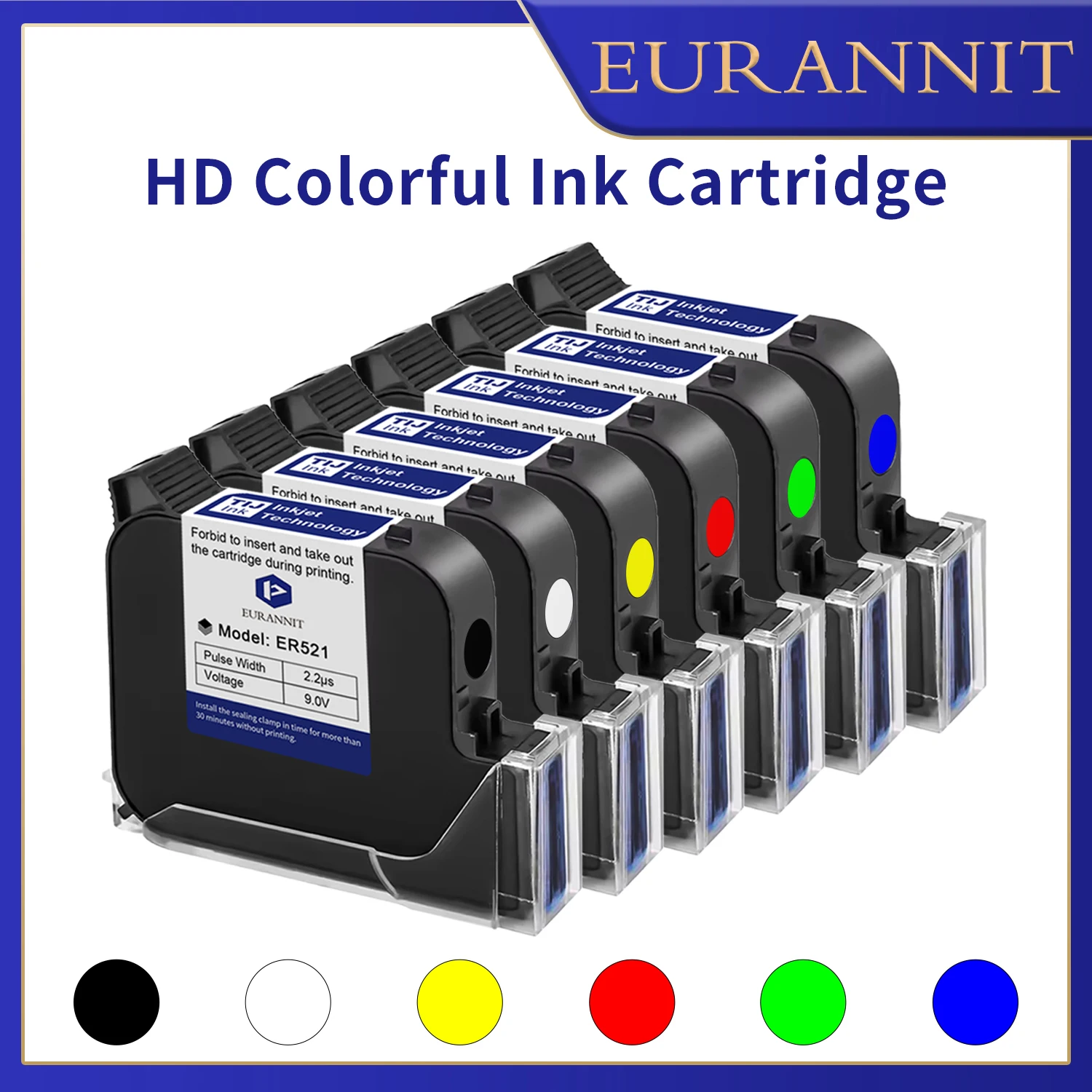 EURANNIT 25.4mm HD Inks Colorful Ink Cartridge Fast Drying Black White Red Yellow Blue Green Water-proof Solvent Ink Cartridges