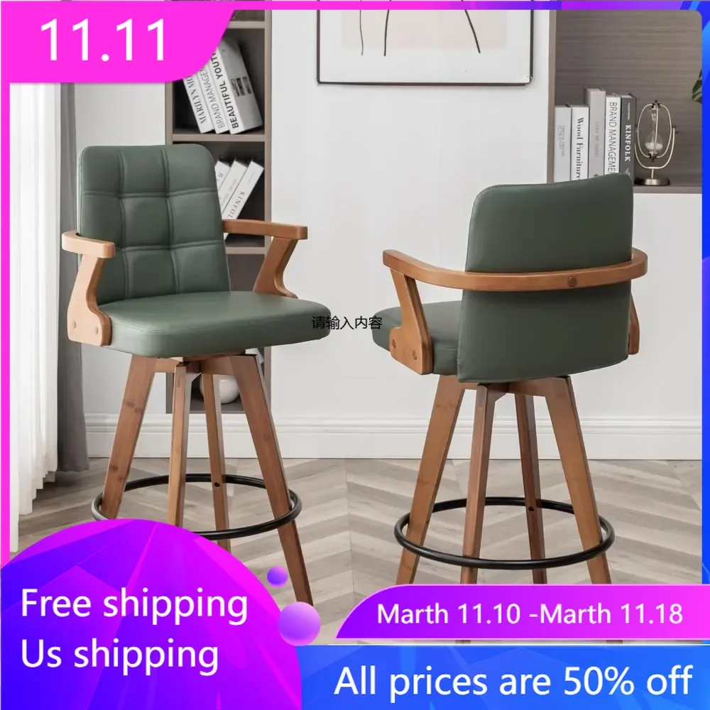 

26 inch counter height bar stool, leather cushioned bar chair, rotating bar stool with backrest and armrests