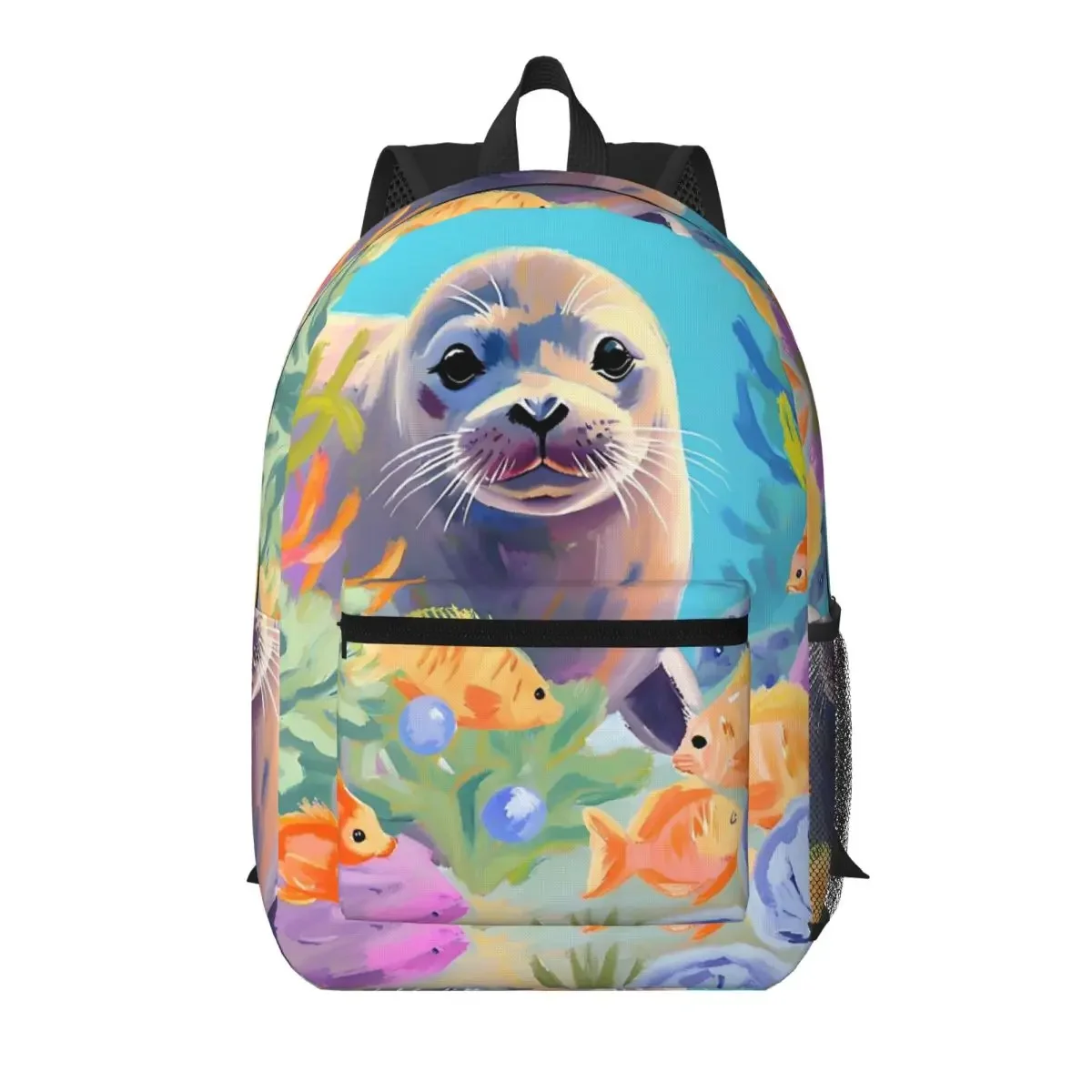 Cartoon Adorable Seal Underwater Student Backpack School Bag Hiking Travel Daypack for Boys Girls Bookbag Shoulder Bags