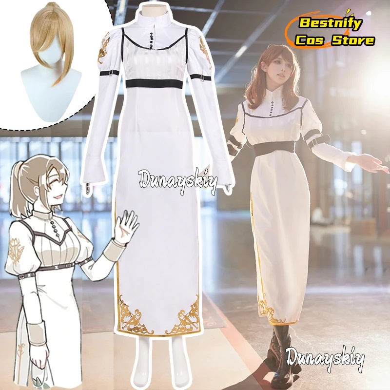 CosplayGame Kyrie Cosplay Costume Slim White Long Dress Lolita French Maid Role-playing Women's Dresses Anime Outfits Wig Prop S