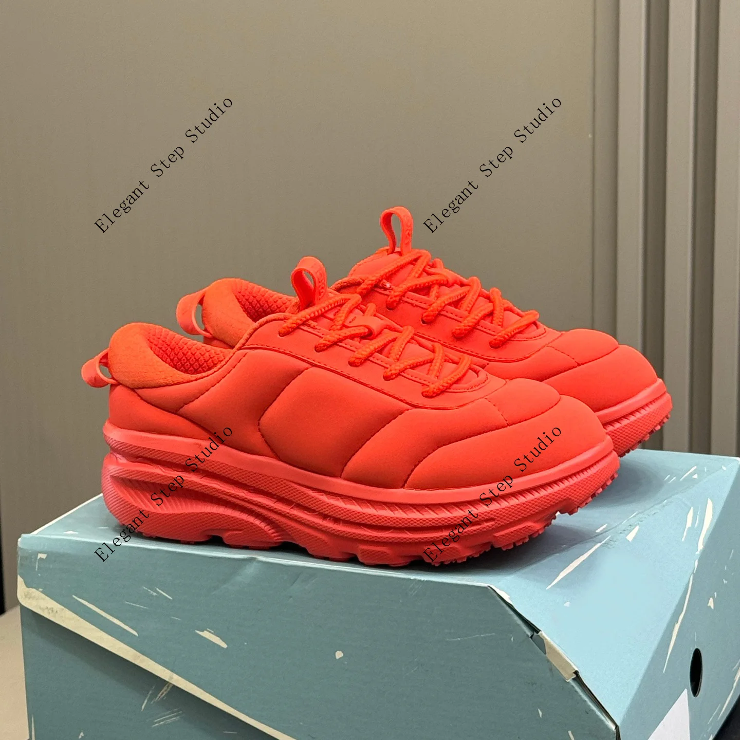 

Women's Shoes Puff Bread Sneakers Quilted Lace-up