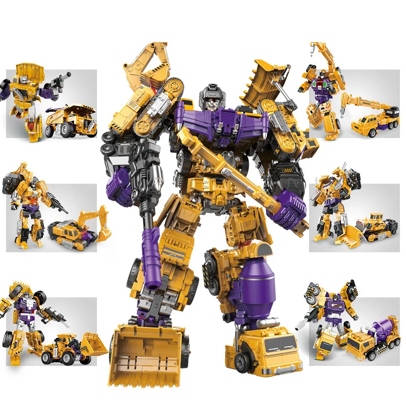 Brinquedo Robô Veículo de Construção Transformável Devastator 6 em 1, Caminhão de Engenharia, Figura de Ação, Modelo de Brinquedo para Meninos e Crianças