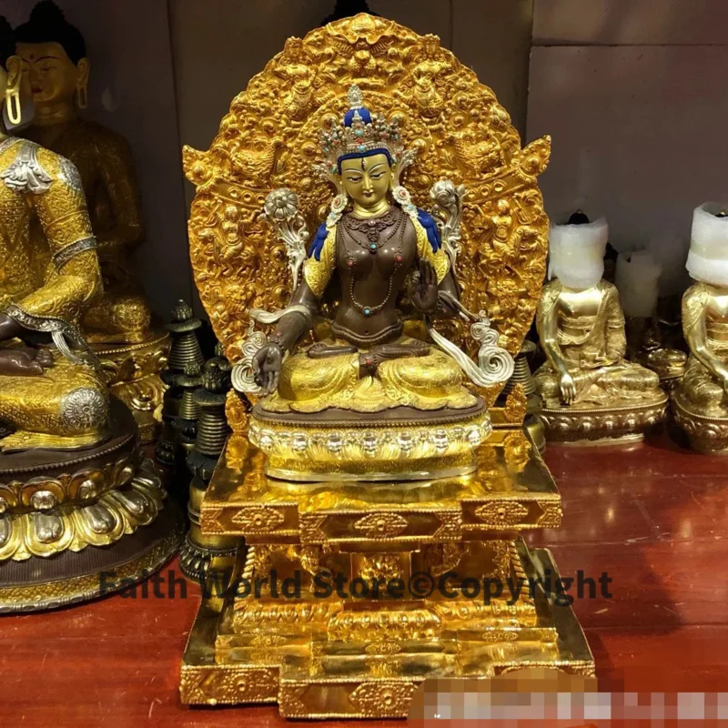 55CM large gilding brass Buddha statue setting platform high grade Tara Guan yin Buddha statue family effective protection