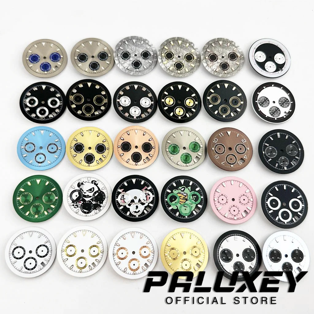 VK63 32.5mm Watchs Dial 6 hands Green Luminous Dial for VK63A Quartz Movement Chronograph Indices Watch Modification Accessories