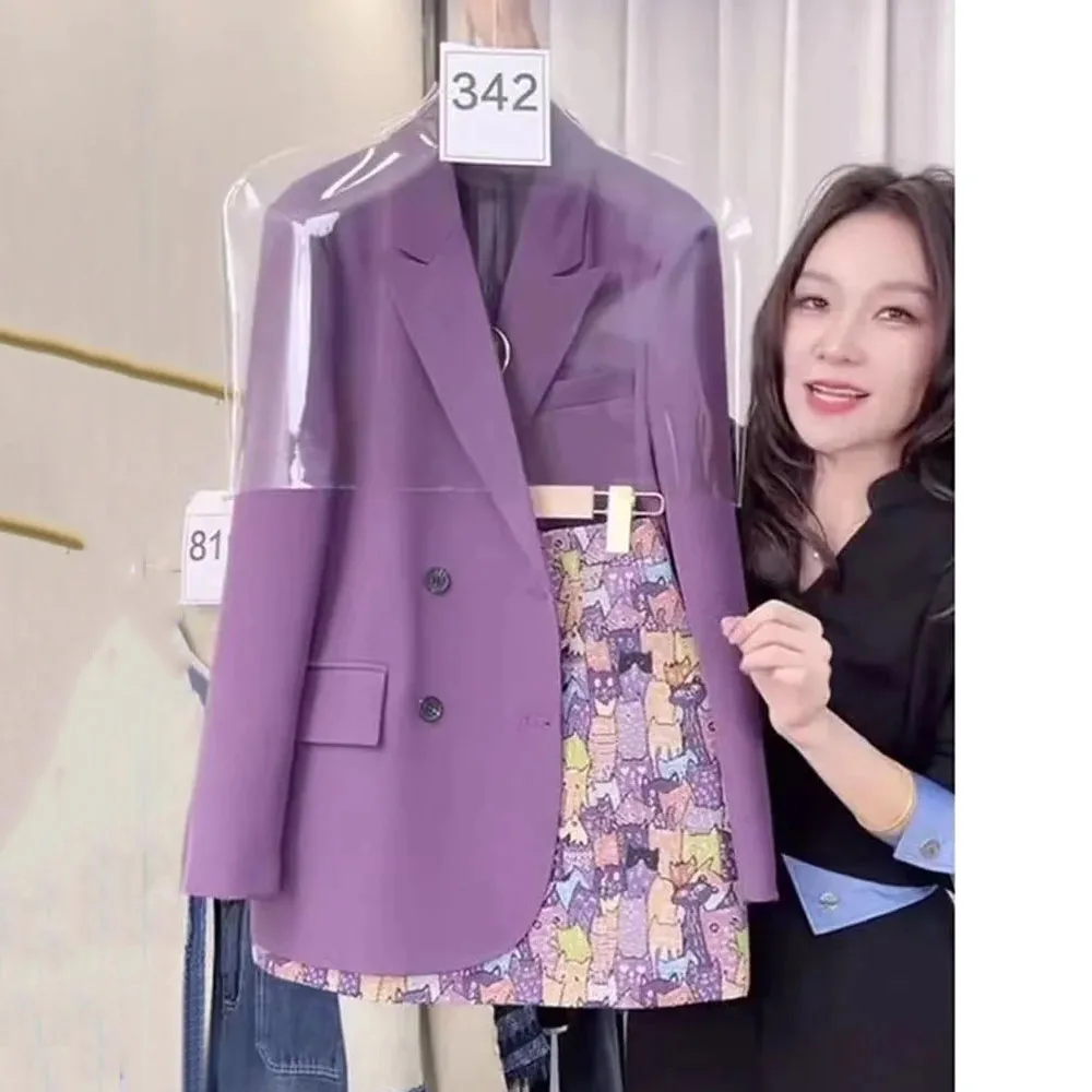 Purple Explosion Suit Women's Fashion Loose Western-style Advanced Suit Jacket Printed Skirt Temperament Suit Two-piece Female .