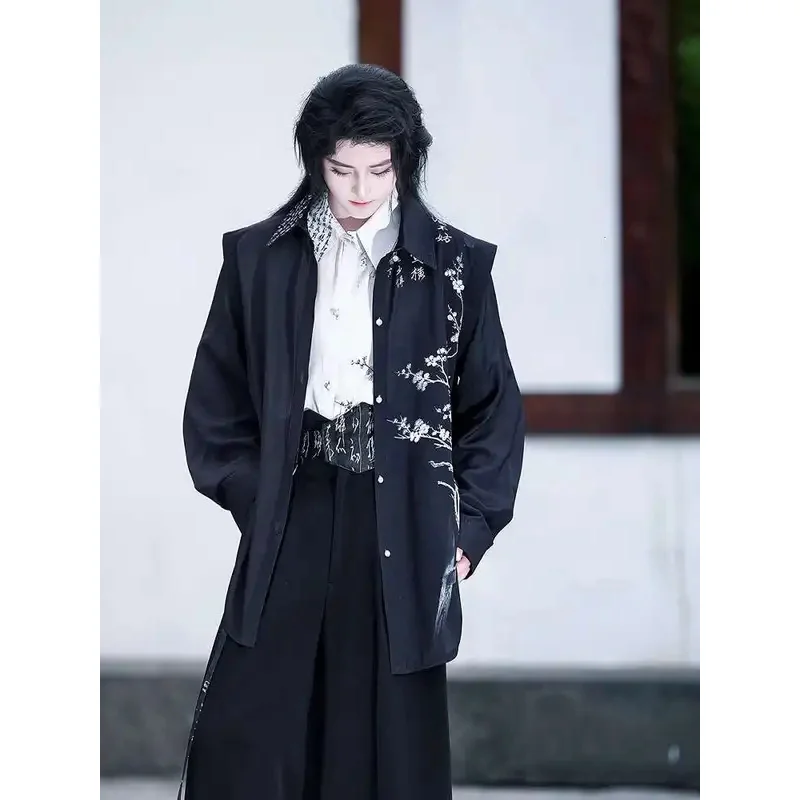 

New Chinese Style Shirt Mo Mei Sunscreen Breathable Chiffon Black And White Long Sleeves T-shirt Wide Leg Pants Han Elements