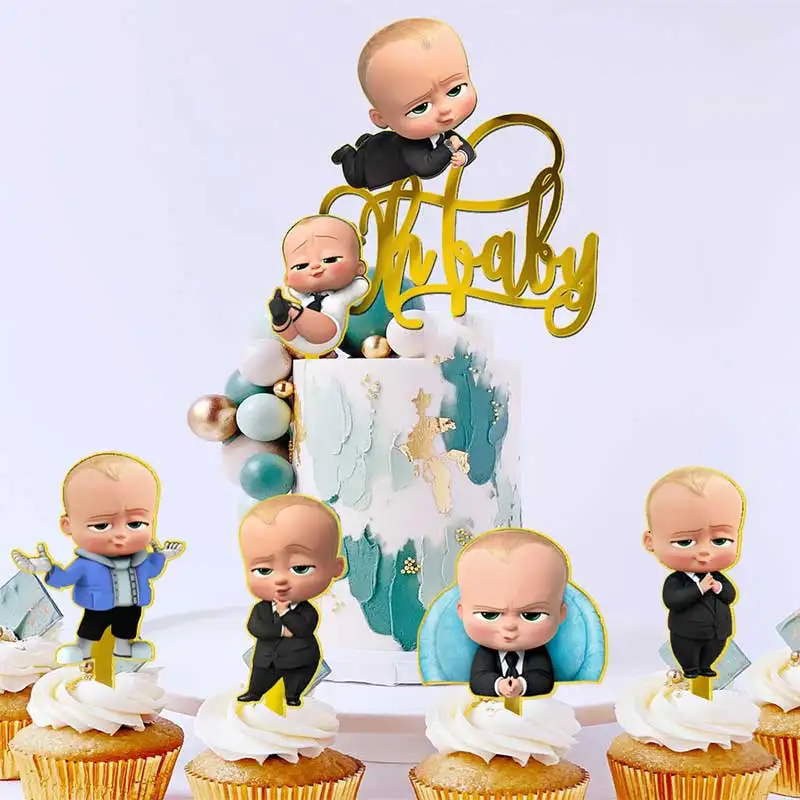 Artículos para fiestas temáticas de bebé, cumpleaños de niño, vajilla desechable, adorno para pastel, globo de jefe, idea para baby shower, taza, sombrero de palomitas, telón de fondo