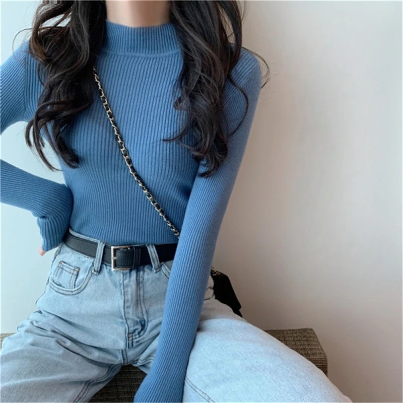 

Spring and Autumn Semi-turtleneck Long Sleeve Knitted Sweater with Bottom Shirt Slim-fit Semi-turtleneck Sweater Women