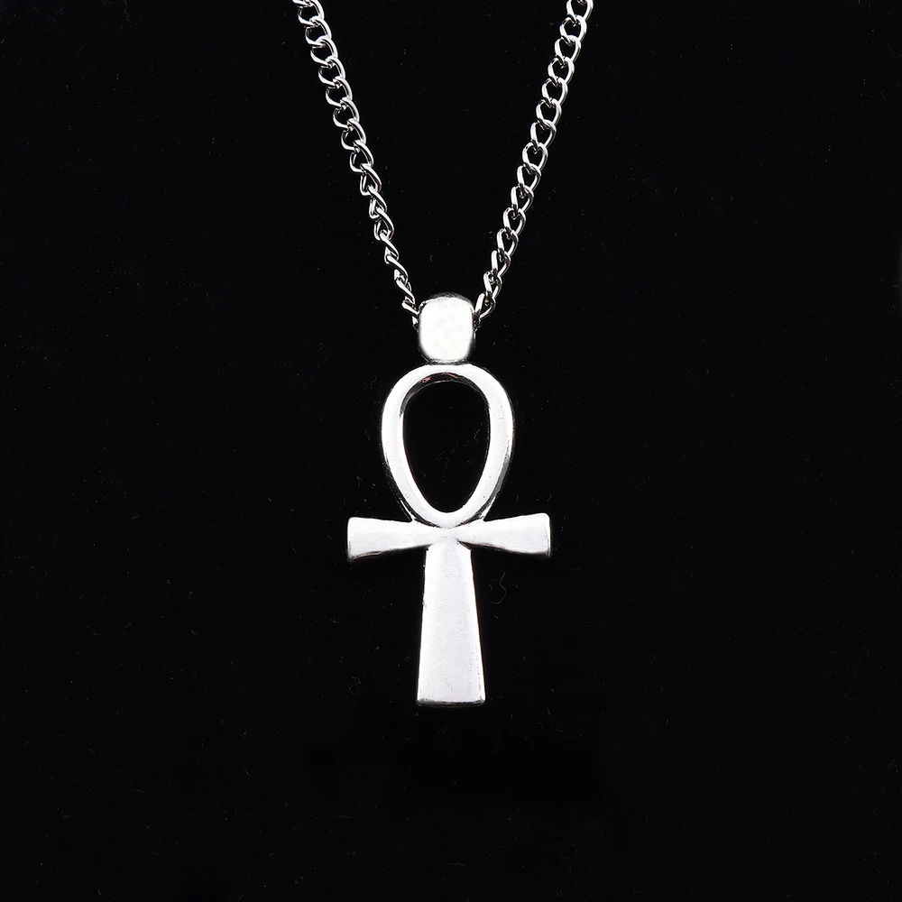 Tibetan Silver Ankh Egyptian Cross Crucifix Pendant on Long Chain Necklace Lagenlook 34 Inches for Jewellery Women Men Gift