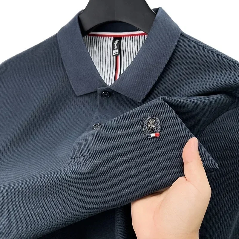 Pamuk polo gömlek erkek uzun kollu tişört erkek taban gömlek ilkbahar sonbahar iş rahat pamuklu üst gevşek fit